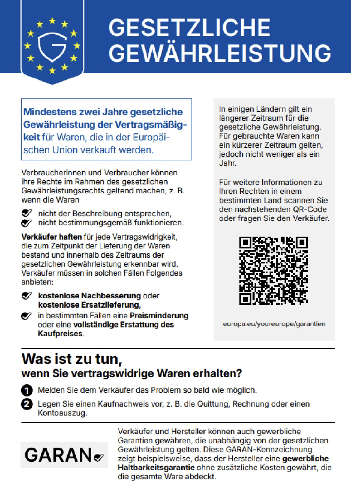 Harmonisierte Mitteilung über die gesetzliche Gewährleistung
